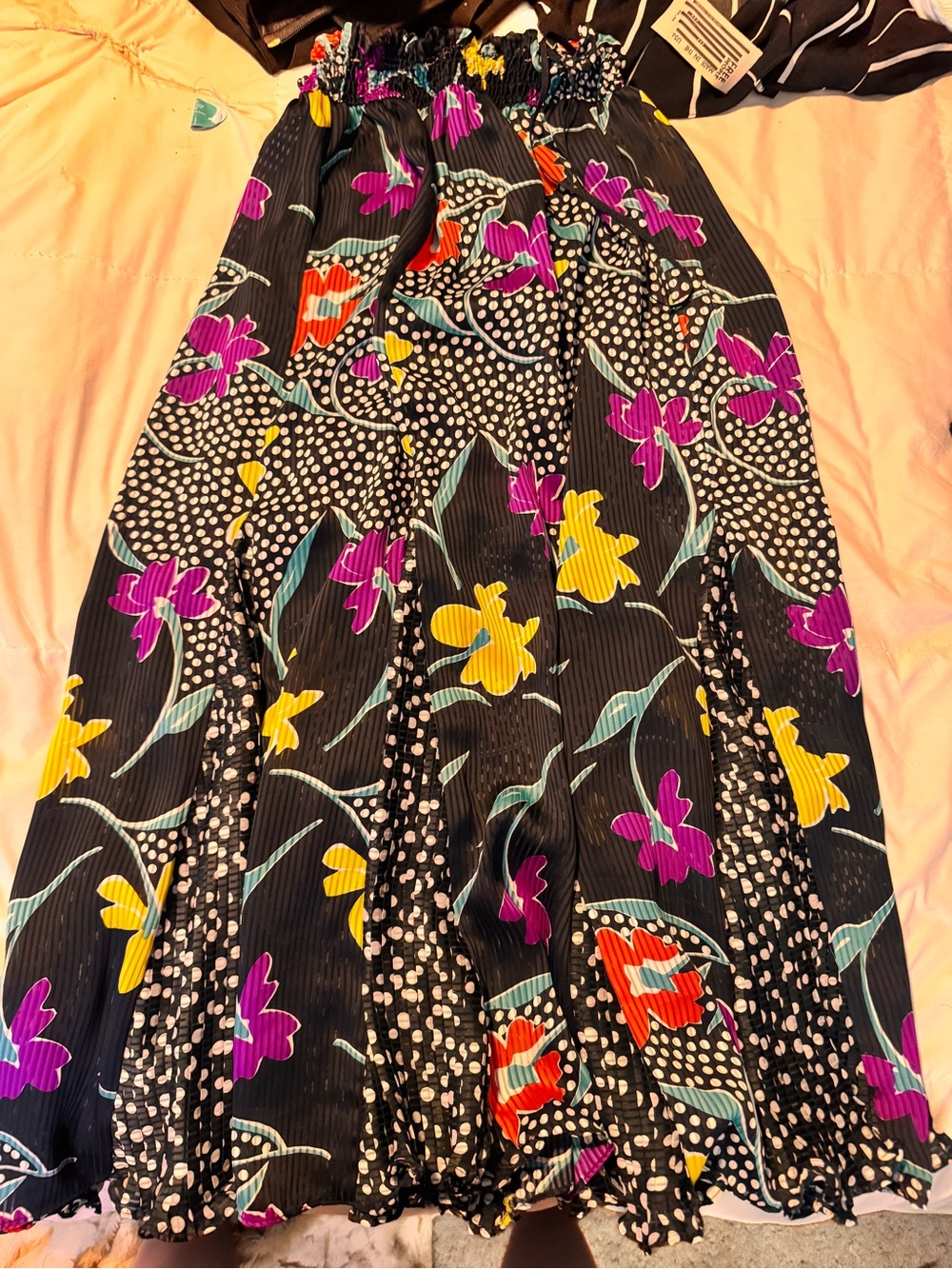 Women’s Black Floral Maxi Skirt with Elastic Waist